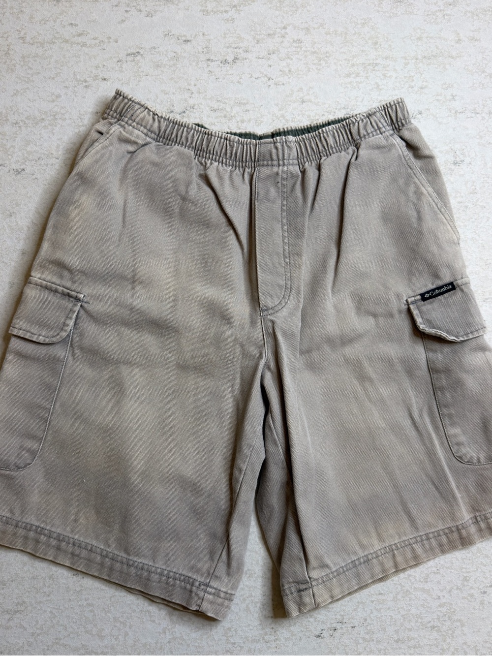 Vintage Columbia Denim Drawstring Beige/Gray Cargo Shorts Size M
